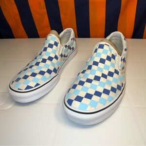 Vans Checkerboard Men's Size 10.5 Women Size 12 Slip On Sneakers White Blue Navy